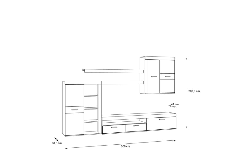 Dolnis Tv-møbelsett 41x300 cm - Brun/Grå - Møbler - Mediamøbel & tv møbel - TV-møbelsett