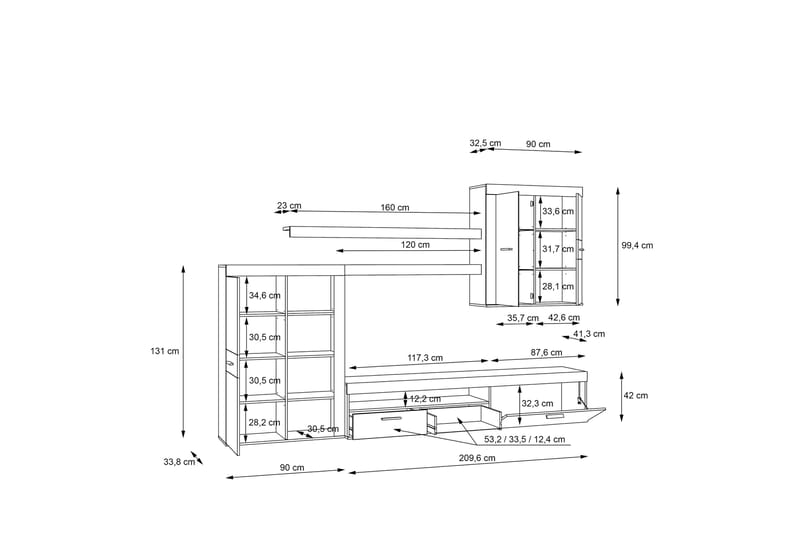 Dolnis Tv-møbelsett 41x300 cm - Brun/Grå - Møbler - Mediamøbel & tv møbel - TV-møbelsett