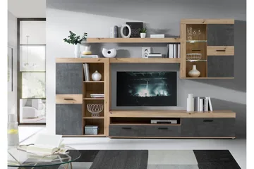 Dolnis Tv-møbelsett 41x300 cm - Brun/Grå - Møbler - Mediamøbel & tv møbel - TV-møbelsett