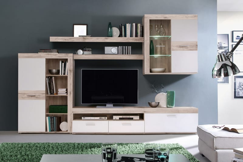 Dolnis Tv-møbelsett 41x300 cm - Brun/Hvit - Møbler - Mediamøbel & tv møbel - TV-møbelsett
