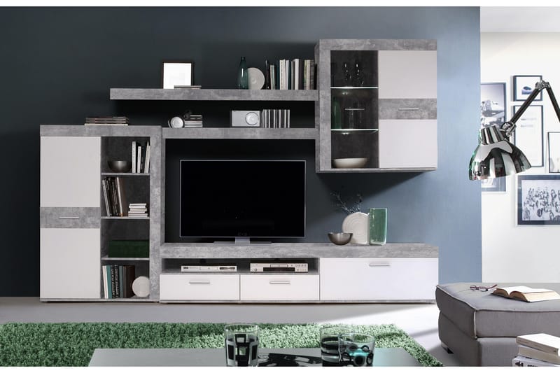 Dolnis Tv-møbelsett 41x300 cm - Hvit/Grå - Møbler - Mediamøbel & tv møbel - TV-møbelsett