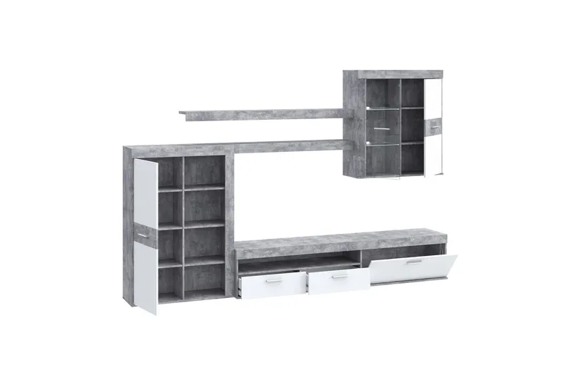 Dolnis Tv-møbelsett 41x300 cm - Hvit/Grå - Møbler - Mediamøbel & tv møbel - TV-møbelsett