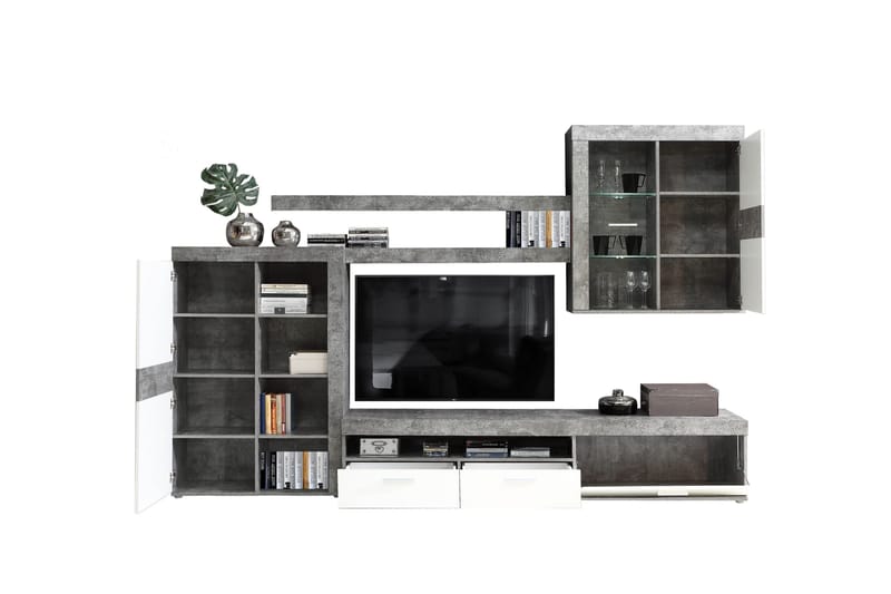 Dolnis Tv-møbelsett 41x300 cm - Hvit/Grå - Møbler - Mediamøbel & tv møbel - TV-møbelsett