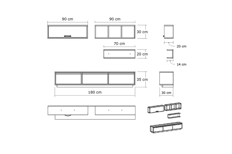 Elegancia Mediaoppbevaring 180 cm - Møbler - Mediamøbel & tv møbel - TV-møbelsett