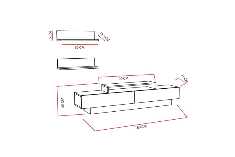 Hejde TV-Benk 180 cm - Hvit - Møbler - Mediamøbel & tv møbel - TV-møbelsett