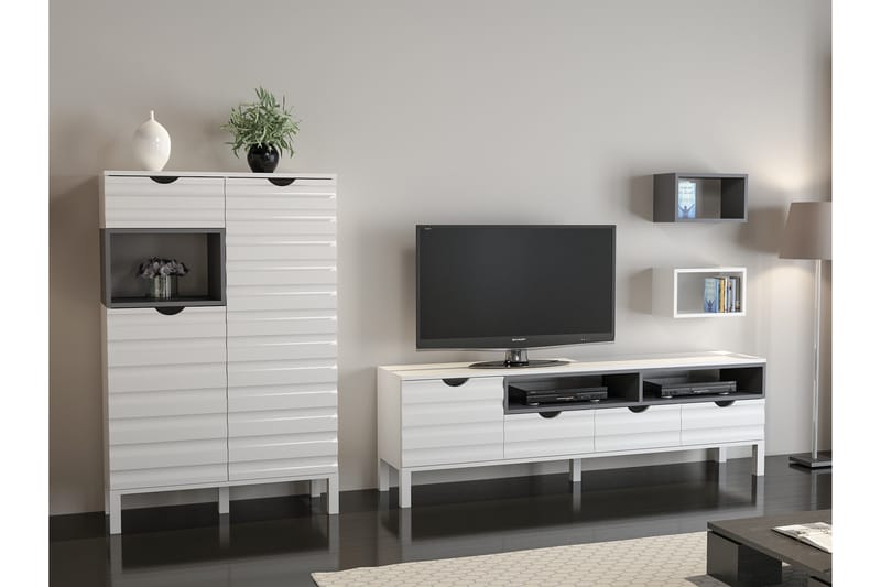 Hejde TV-Benk 180 cm - Hvit/Grå - Møbler - Mediamøbel & tv møbel - TV-møbelsett