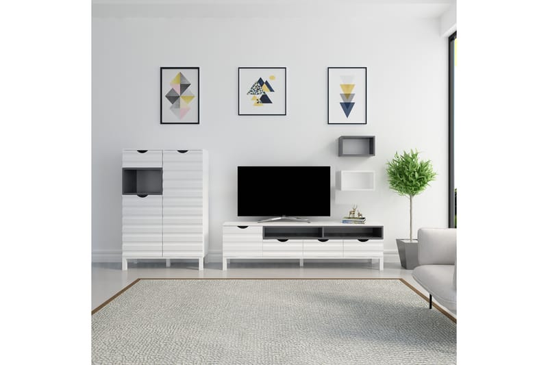 Hejde TV-Benk 180 cm - Hvit/Grå - Møbler - Mediamøbel & tv møbel - TV-møbelsett