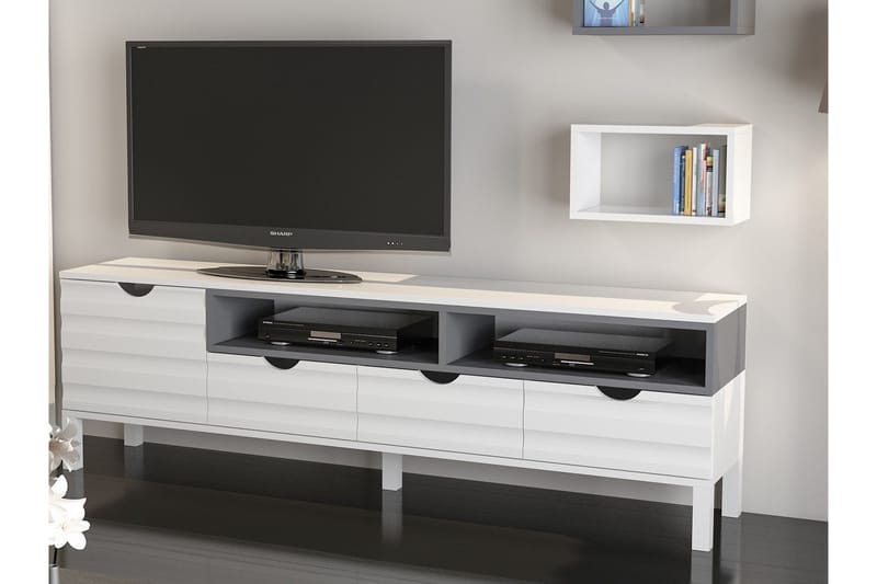 Hejde TV-Benk 180 cm - Hvit/Grå - Møbler - Mediamøbel & tv møbel - TV-møbelsett