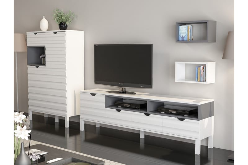 Hejde TV-Benk 180 cm - Hvit/Grå - Møbler - Mediamøbel & tv møbel - TV-møbelsett