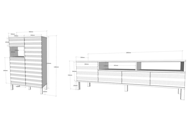 Hejde TV-Benk 180 cm - Hvit/Grå - Møbler - Mediamøbel & tv møbel - TV-møbelsett