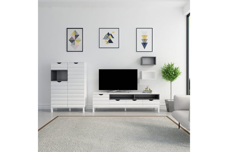 Hejde TV-Benk 180 cm - Hvit/Grå - Møbler - Mediamøbel & tv møbel - TV-møbelsett