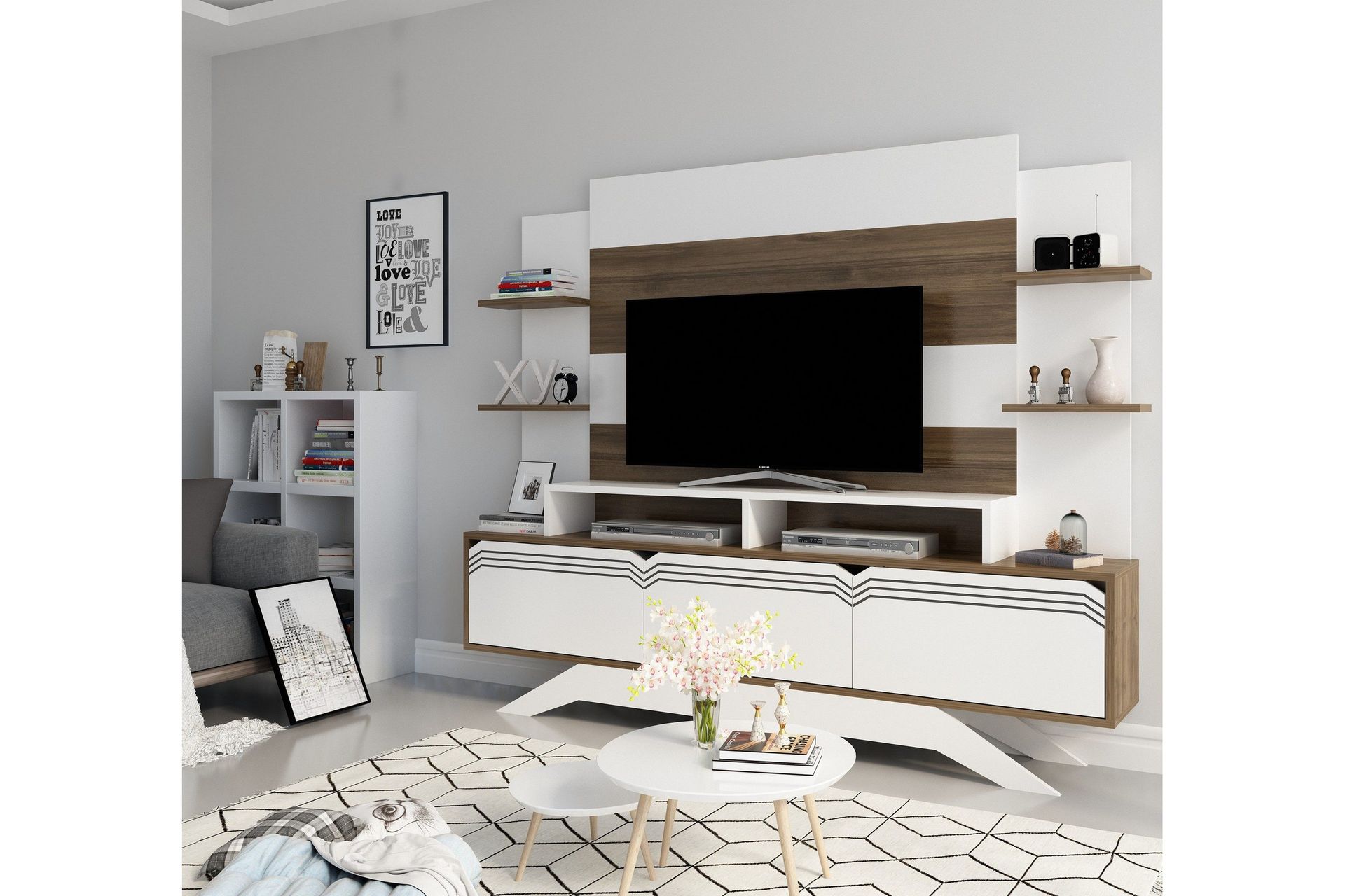 Hejde TV-møbelsett 149 cm - Hvit/Brun