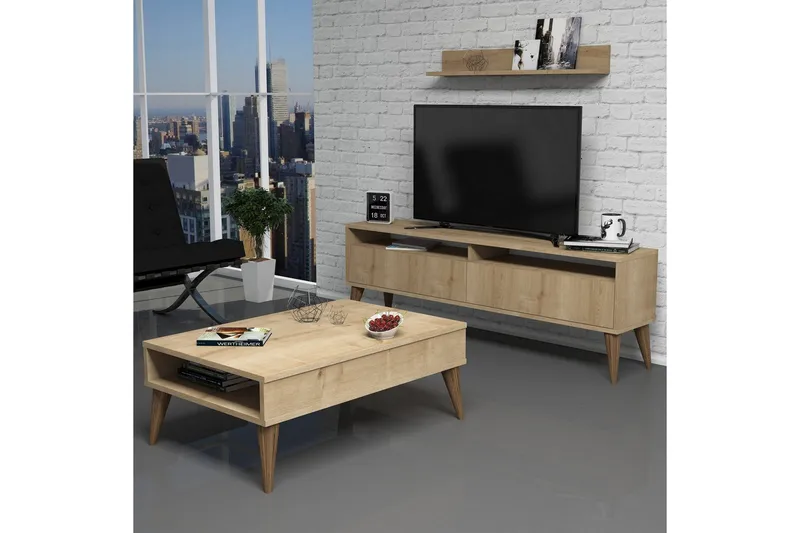 Hoptrup Stuesett 150 cm - Eik/Brun - Møbler - Mediamøbel & tv møbel - TV-møbelsett