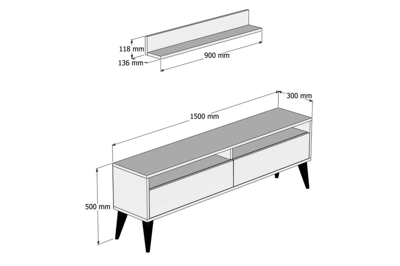 Hoptrup TV-møbelsett 150 cm - Hvit/Grå - TV-møbelsett