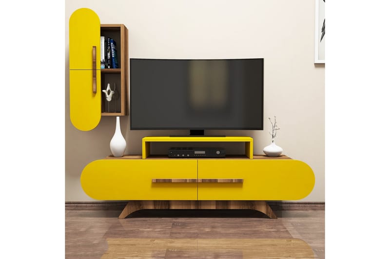 Hovdane TV-Benk 145 cm - Brun/Gul - TV-møbelsett