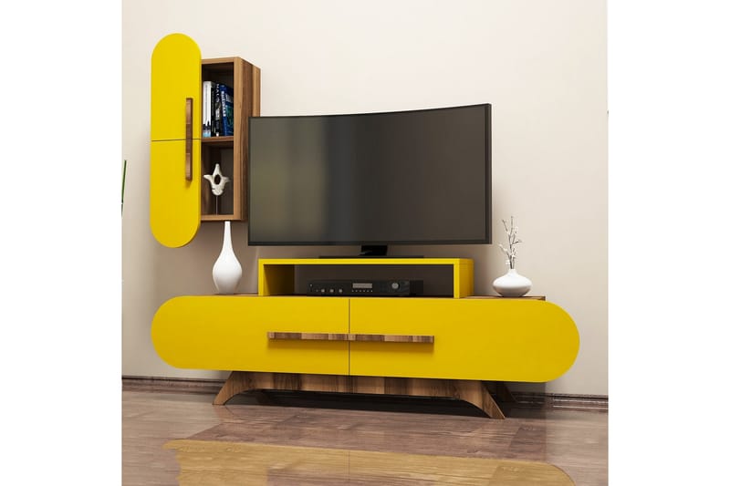 Hovdane TV-Benk 145 cm - Brun/Gul - TV-møbelsett