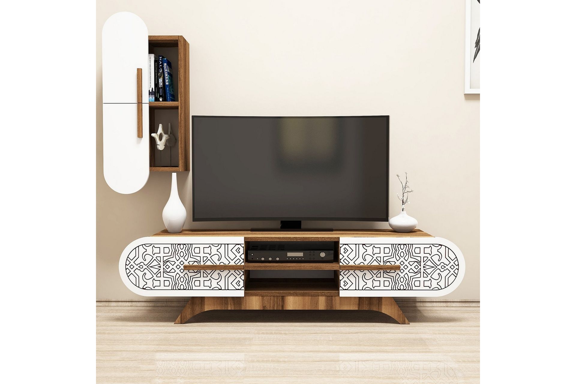 Hovdane TV-Benk 145 cm - Brun/Hvit - Møbler - Mediamøbel & tv møbel - TV-møbelsett
