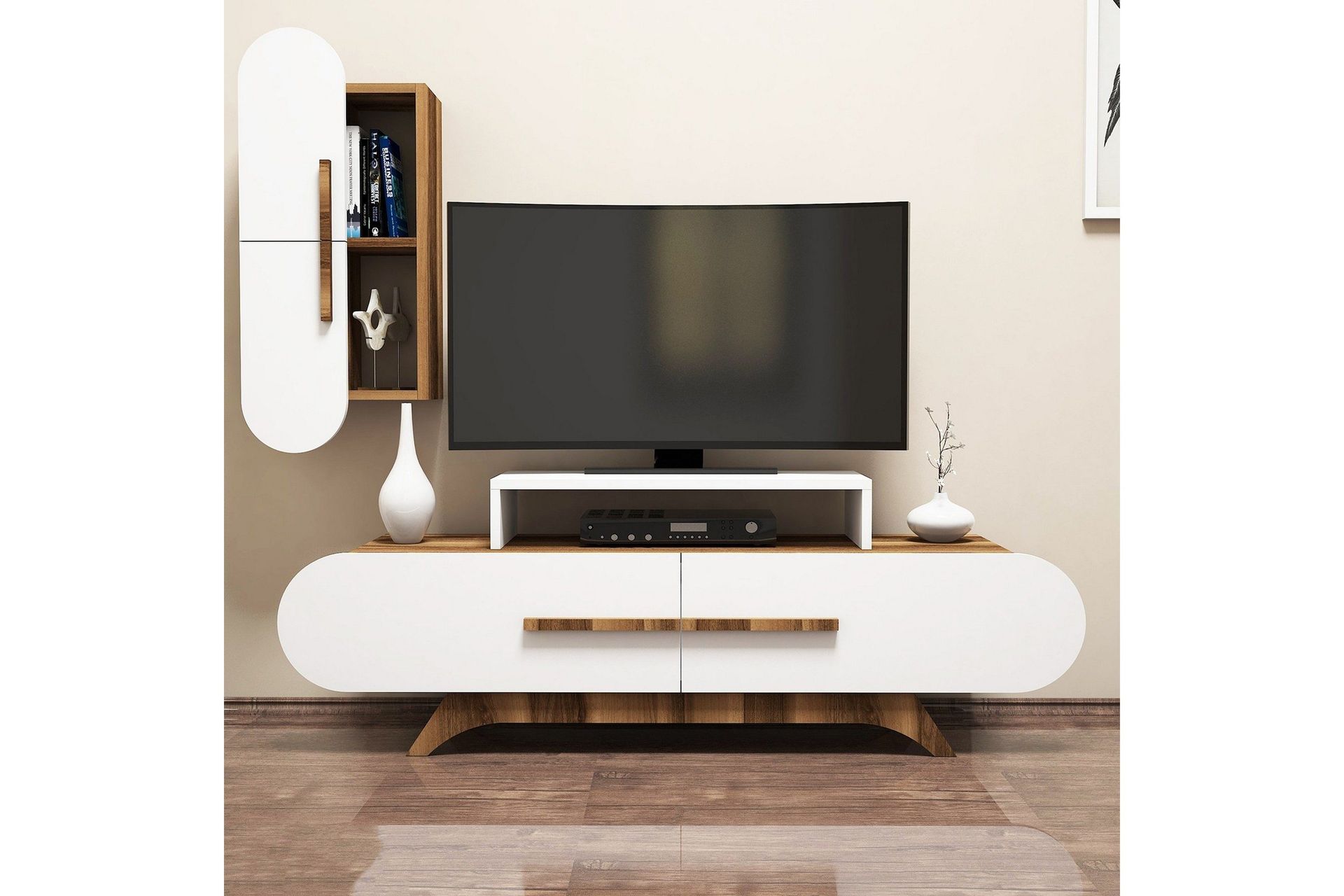 Hovdane TV-Benk 145 cm - Brun/Hvit