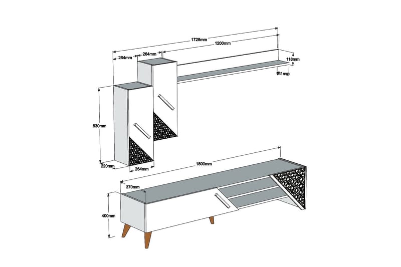 Hovdane TV-Benk 180 cm - Hvit - TV-møbelsett