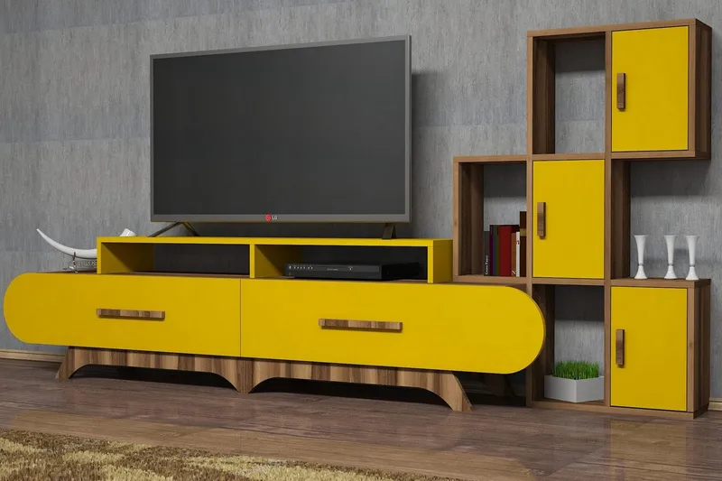 Hovdane TV-Benk 205 cm - Brun/Gul - Møbler - Mediamøbel & tv møbel - TV-møbelsett