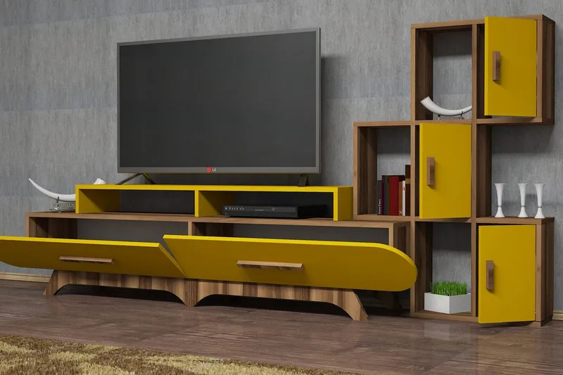 Hovdane TV-Benk 205 cm - Brun/Gul - Møbler - Mediamøbel & tv møbel - TV-møbelsett