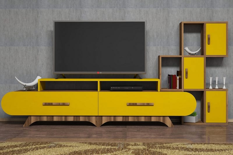 Hovdane TV-Benk 205 cm, Brun/Gul