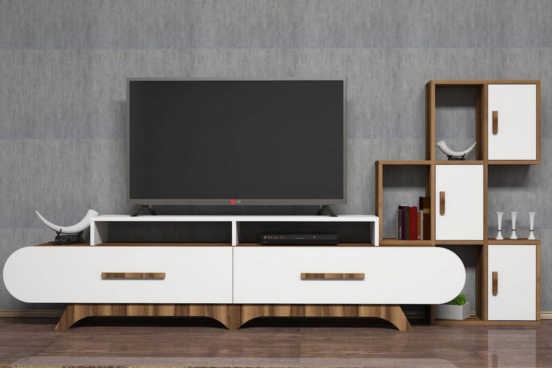 Hovdane TV-Benk 205 cm - Brun/Hvit - TV-møbelsett