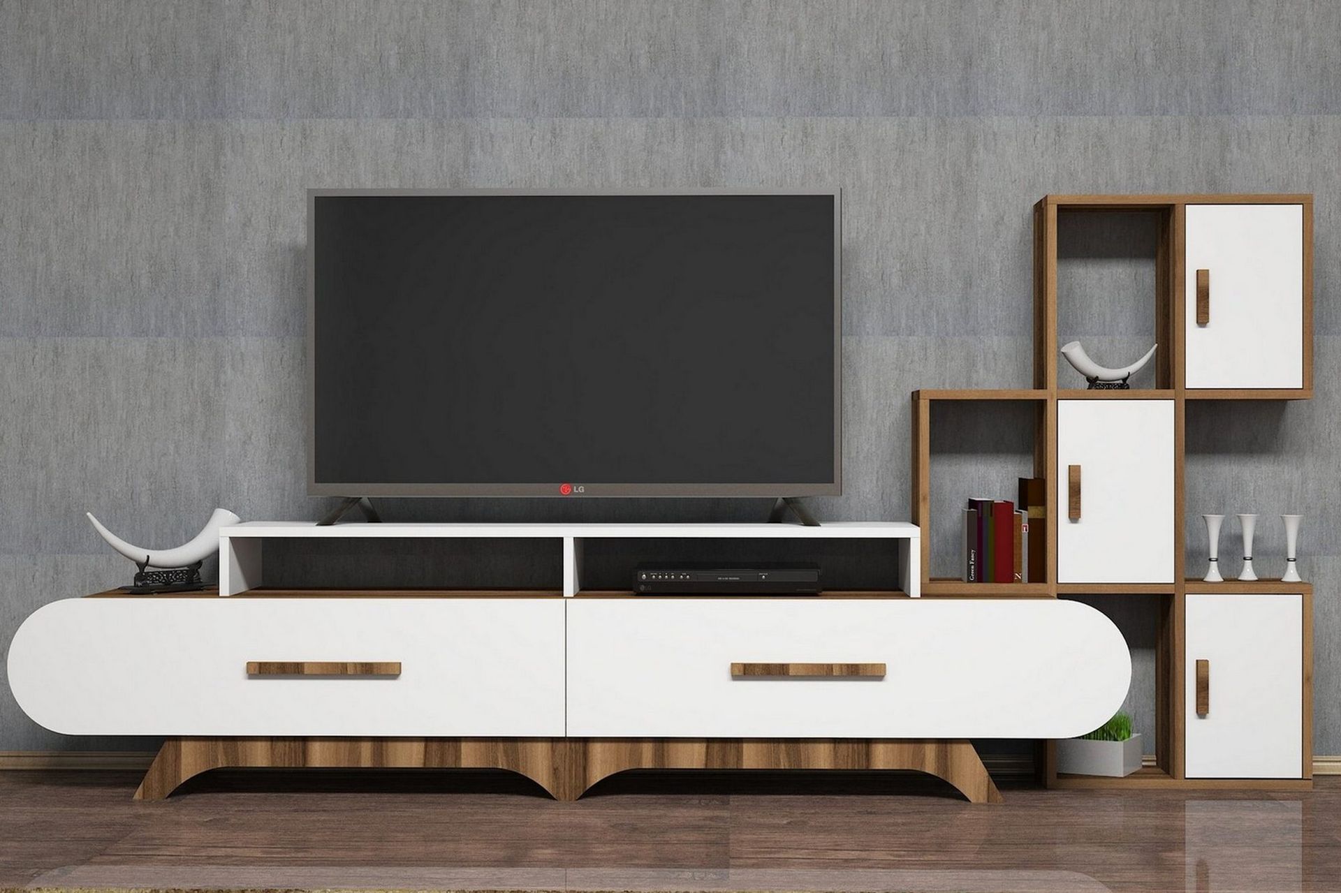 Hovdane TV-Benk 205 cm - Brun/Hvit