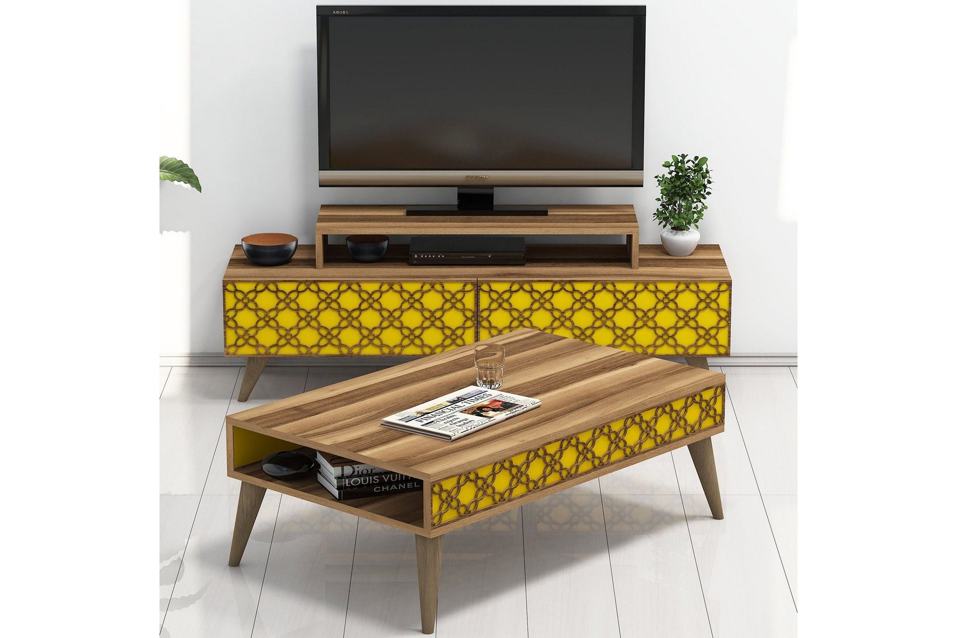 Hovdane TV-Møbelsett 140 cm - Brun/Gul