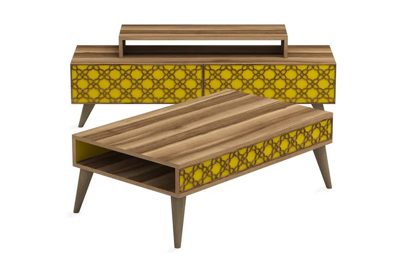 Hovdane TV-Møbelsett 140 cm - Brun/Gul - Møbler - Mediamøbel & tv møbel - TV-møbelsett