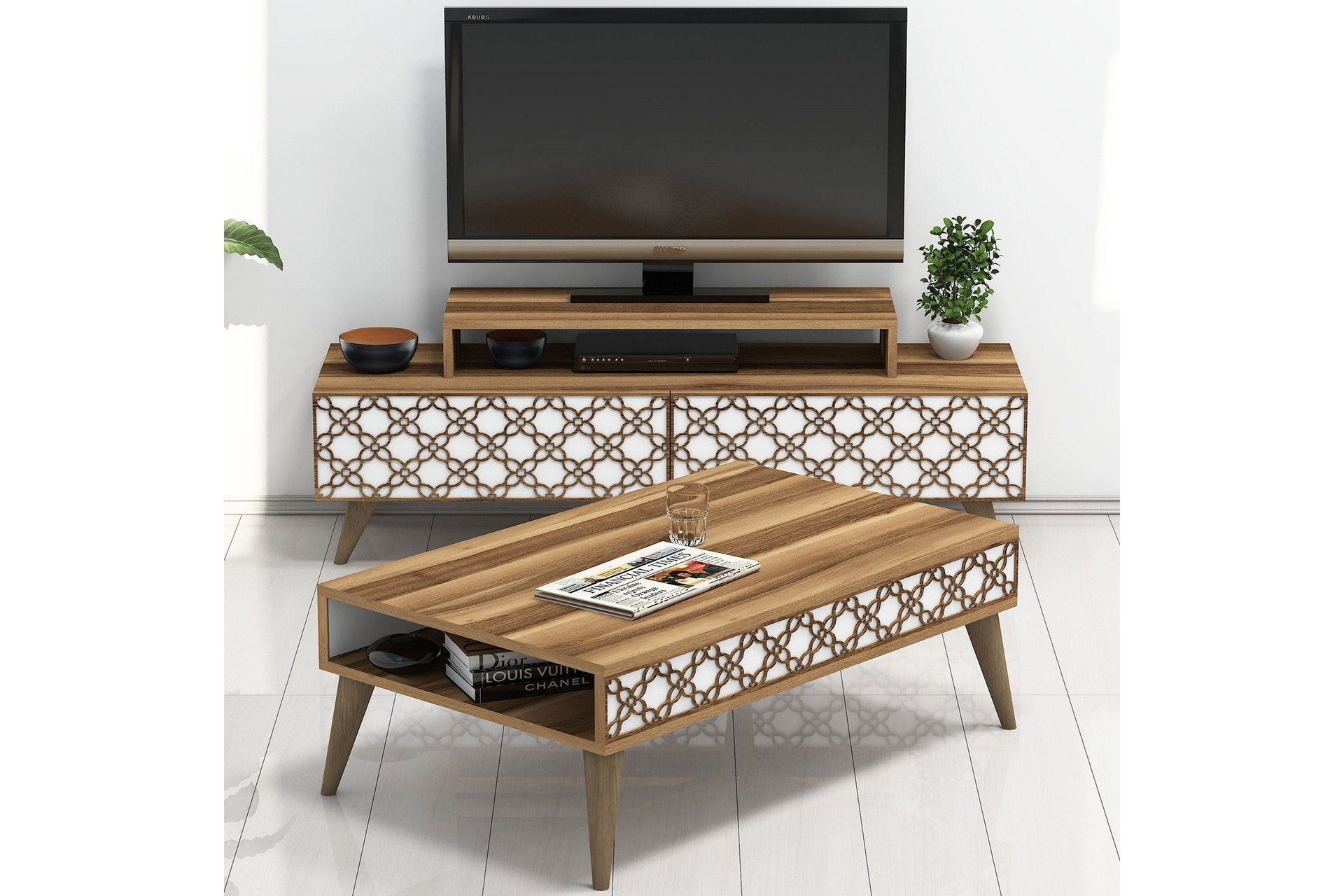 Hovdane TV-Møbelsett 140 cm - Brun/Hvit