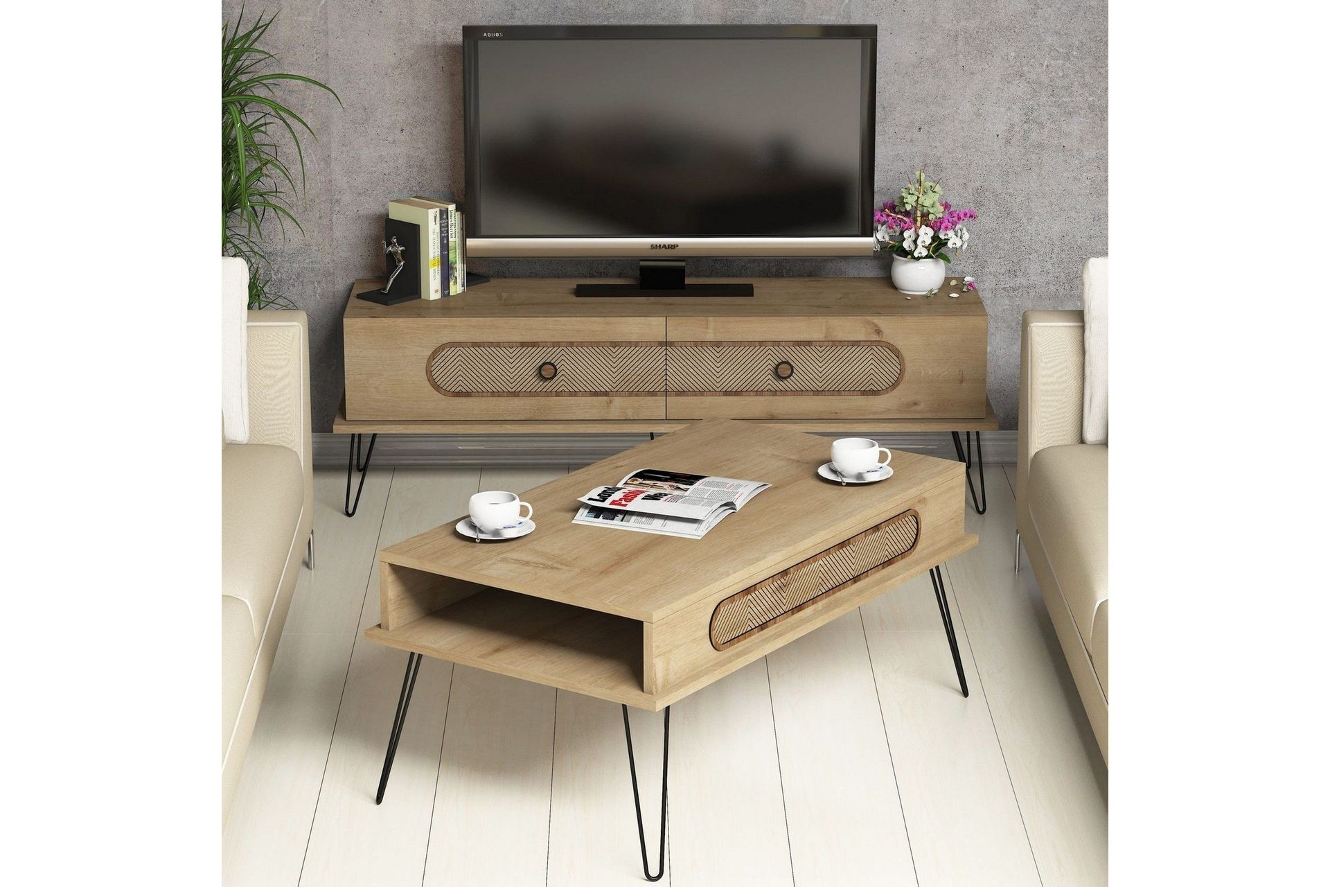 Hovdane TV-møbelsett 145 cm - Brun/Eik