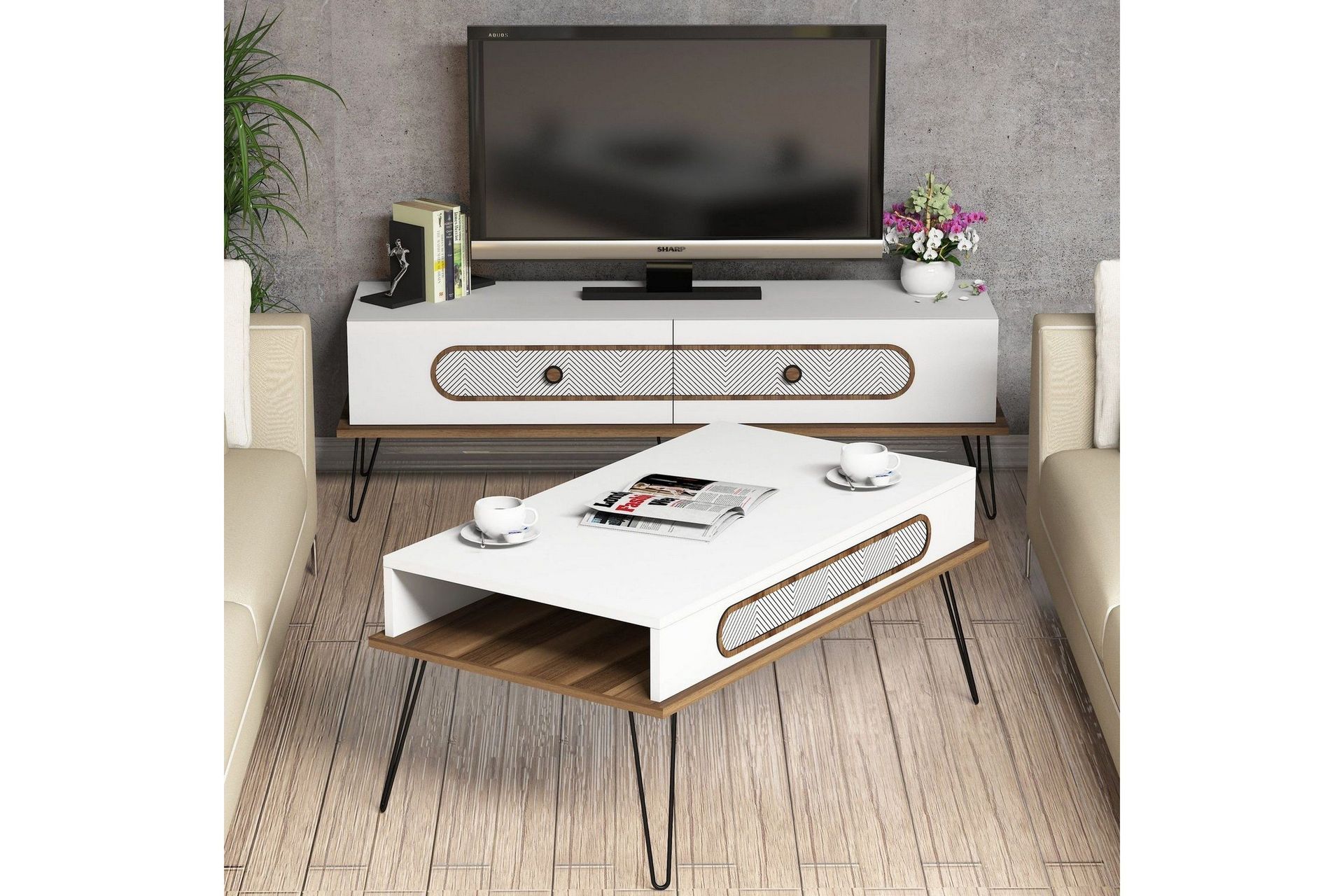 Hovdane TV-Møbelsett 145 cm - Hvit