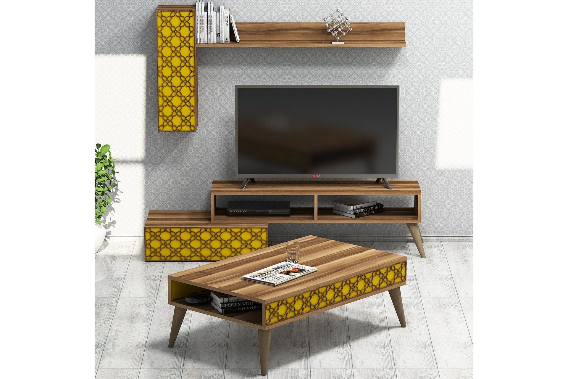 Hovdane TV-Møbelsett 150 cm - Brun/Gul