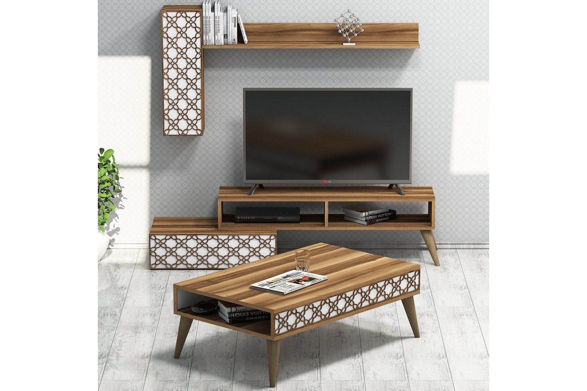 Hovdane TV-Møbelsett 150 cm - Brun/Hvit
