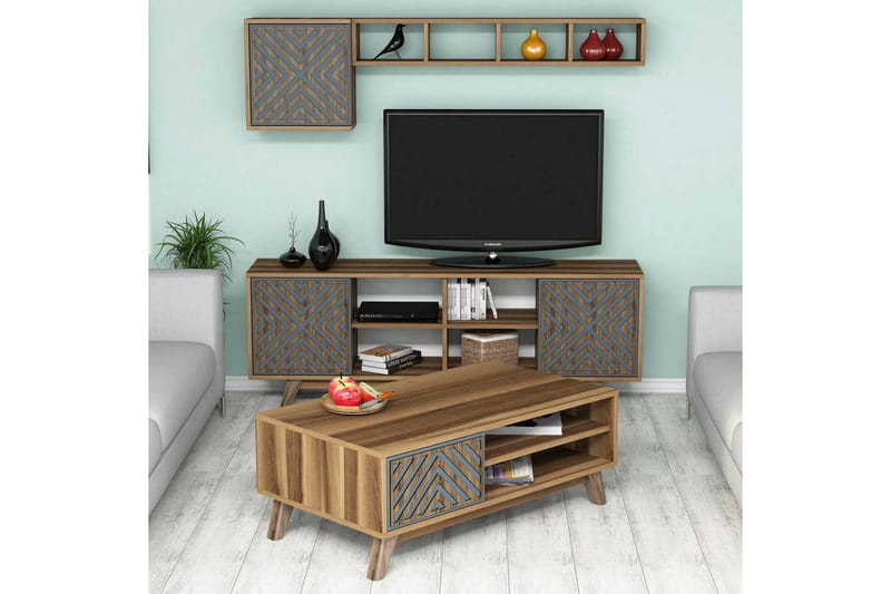 Hovdane TV-møbelsett 160 cm - Blå/Brun - Møbler - Mediamøbel & tv møbel - TV-møbelsett