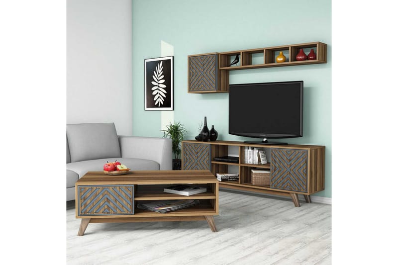 Hovdane TV-møbelsett 160 cm - Blå/Brun - Møbler - Mediamøbel & tv møbel - TV-møbelsett