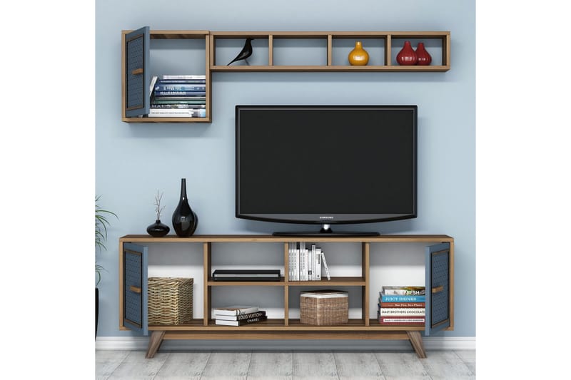 Hovdane TV-møbelsett 160 cm - Brun/Blå - Møbler - Mediamøbel & tv møbel - TV-møbelsett