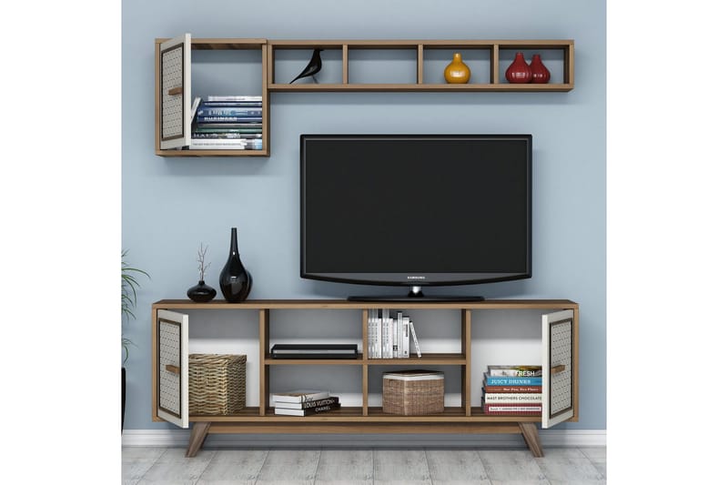 Hovdane TV-møbelsett 160 cm - Brun/Eik/Hvit - Møbler - Mediamøbel & tv møbel - TV-møbelsett
