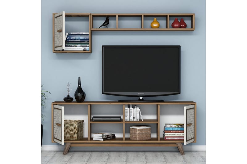 Hovdane TV-møbelsett 160 cm - Brun/Eik/Hvit - Møbler - Mediamøbel & tv møbel - TV-møbelsett