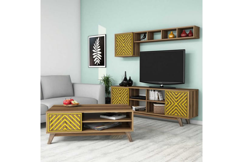 Hovdane TV-Møbelsett 160 cm - Brun/Gul - Møbler - Mediamøbel & tv møbel - TV-møbelsett