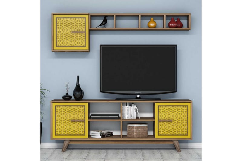 Hovdane TV-møbelsett 160 cm, Brun/Gul