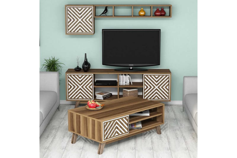 Hovdane TV-møbelsett 160 cm - Brun/Hvit - Møbler - Mediamøbel & tv møbel - TV-møbelsett