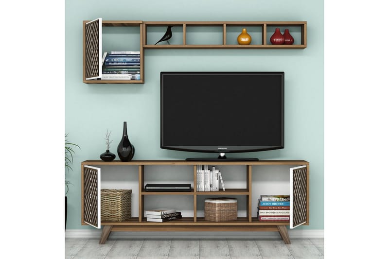Hovdane TV-møbelsett 160 cm - Brun/Hvit - Møbler - Mediamøbel & tv møbel - TV-møbelsett