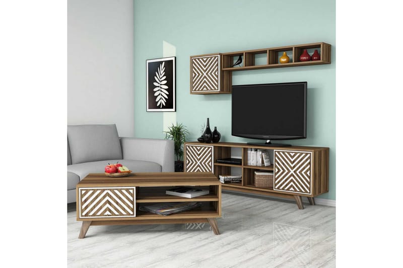 Hovdane TV-møbelsett 160 cm - Brun/Hvit - Møbler - Mediamøbel & tv møbel - TV-møbelsett