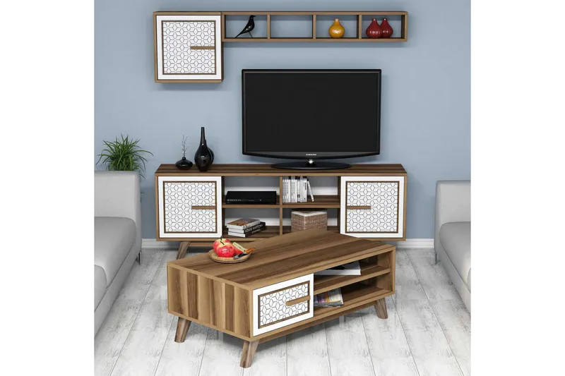Hovdane TV-møbelsett 160 cm - Brun/Hvit/Eik - Møbler - Mediamøbel & tv møbel - TV-møbelsett