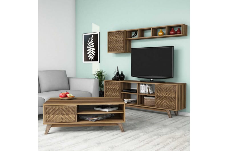 Hovdane TV-møbelsett 160 cm - Eik/Brun - Møbler - Mediamøbel & tv møbel - TV-møbelsett