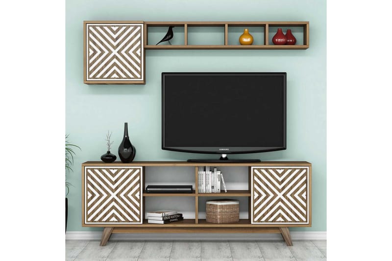 Hovdane TV-møbelsett 160 cm, Hvit/Brun