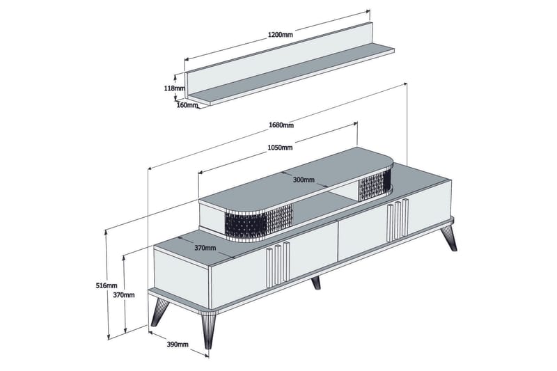 Hovdane TV-møbelsett 168 cm - Beige - Møbler - Mediamøbel & tv møbel - TV-møbelsett