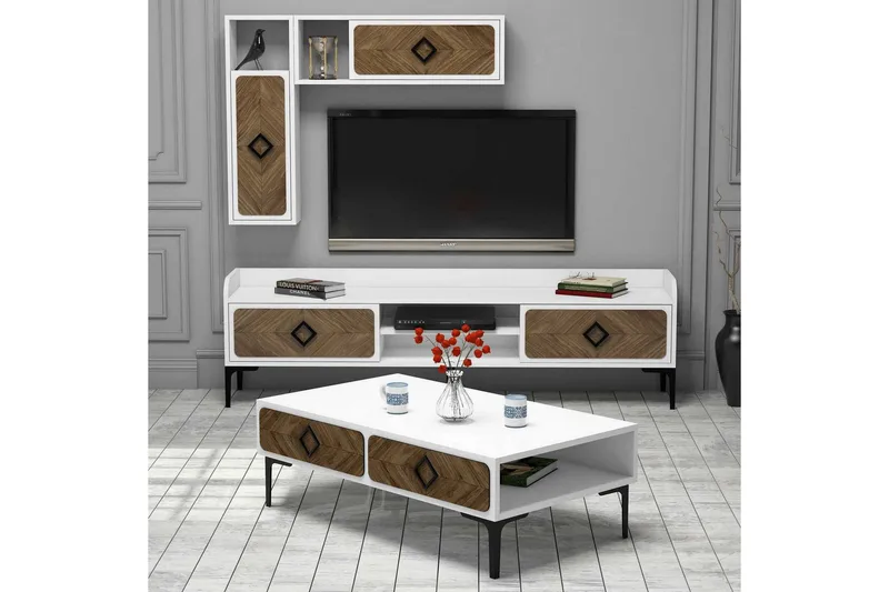 Hovdane TV-Møbelsett 180 cm, Hvit/Brun